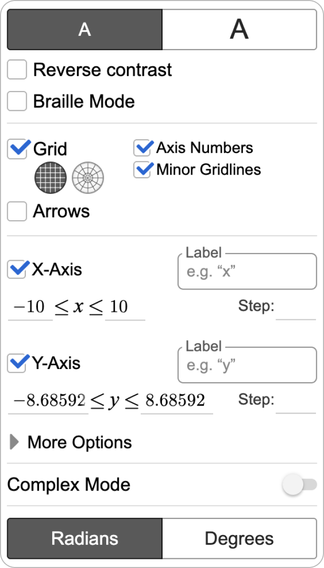Graph Settings menu. Screenshot.