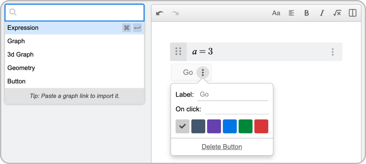 Adding a button from the Item menu. Screenshot.
