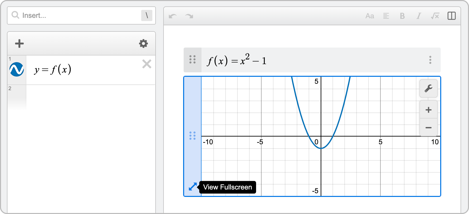 Notebook graph with its expression list open. Screenshot.