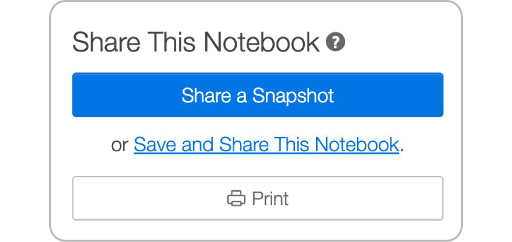 Share Notebook modal. Screenshot.