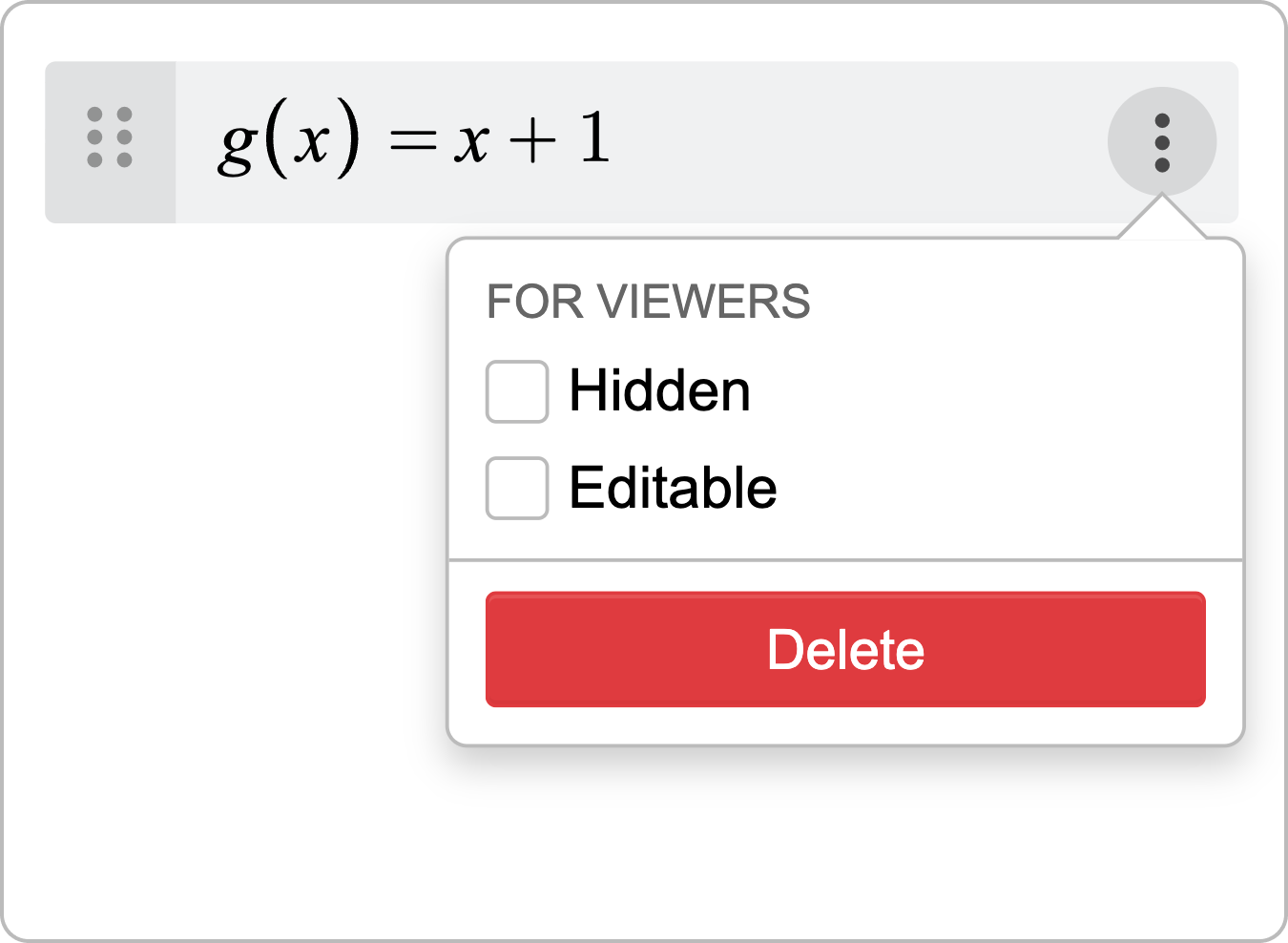 Expression Options menu with Hidden and Editable shown. Screenshot.